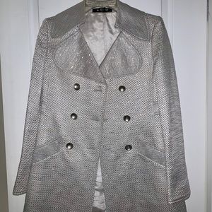 $300 Bloomingdales white glamour peacoat, silver